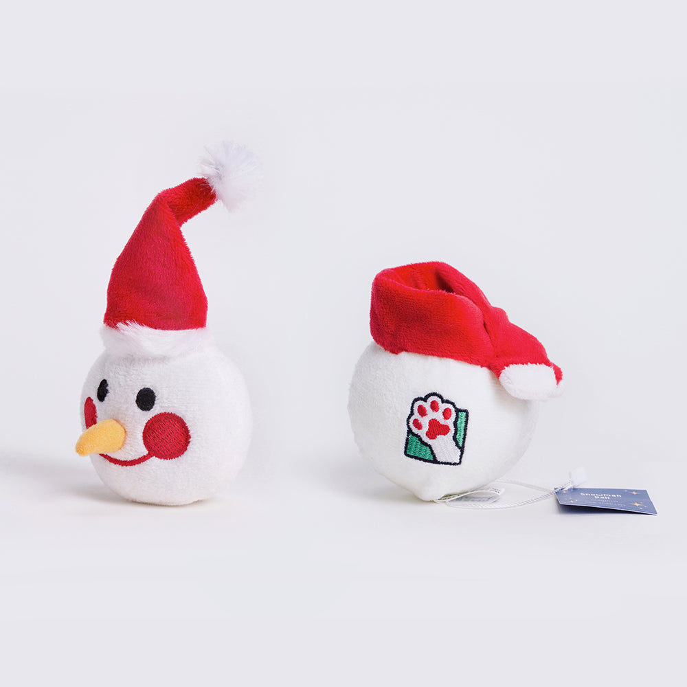 Snowman Ball Squeaky, Crinkles Detachable Plush Dog Toy